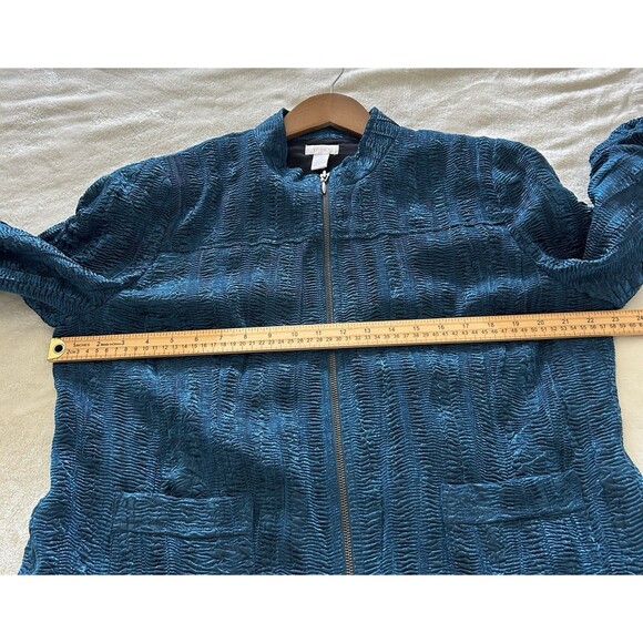 Chicos Womens Jacket Size 3 Shimmer Teal Textured Retro Elegant Dressy Casual - Picture 8 of 12